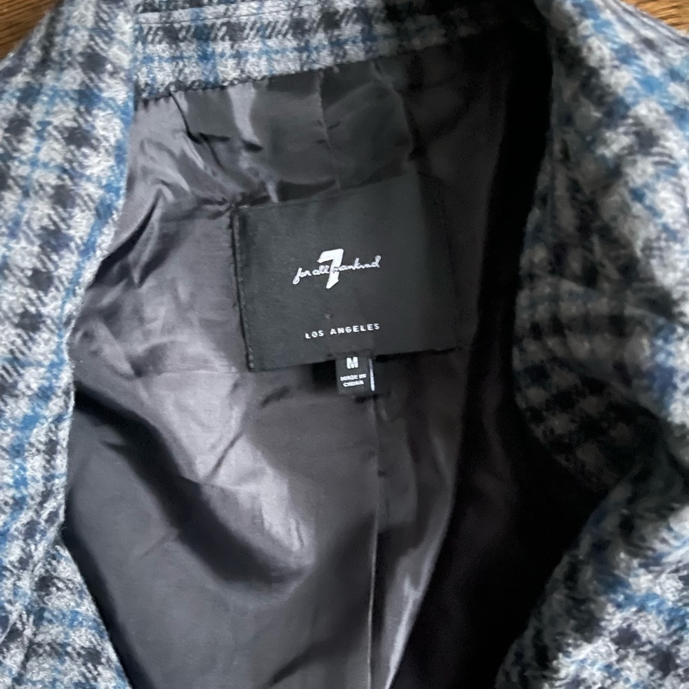 7 For All Mankind Blue and Gray Checkered Pea Coat Blazer - Picture 2 of 2